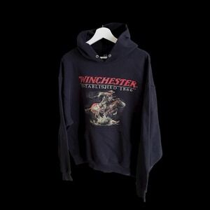 Vintage Winchester Guns Pullover Hoodie Sz XL Black Faded Distressed